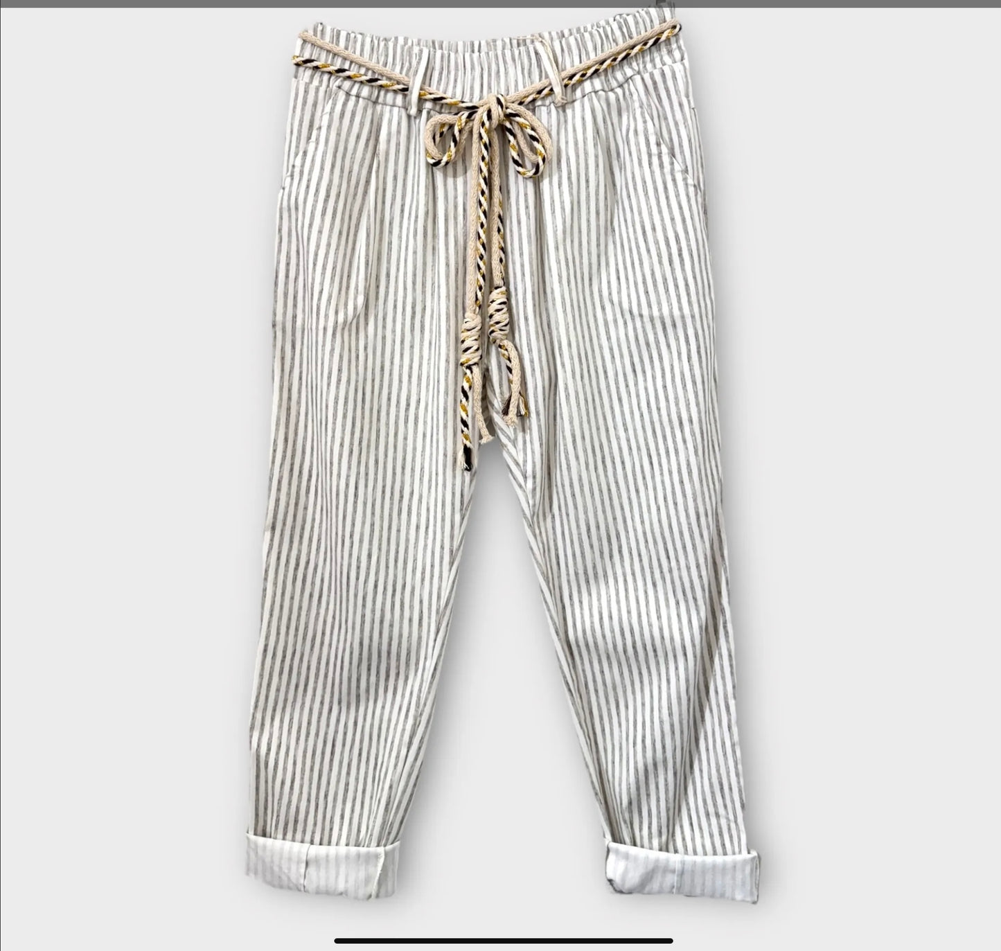 Pantalon rayé ceinture corde Nina