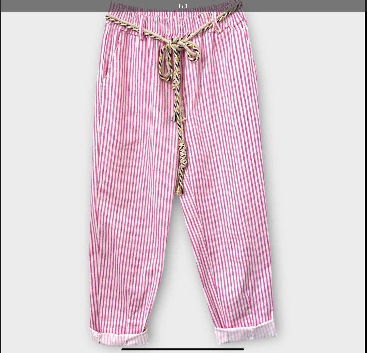 Pantalon rayé ceinture corde Nina