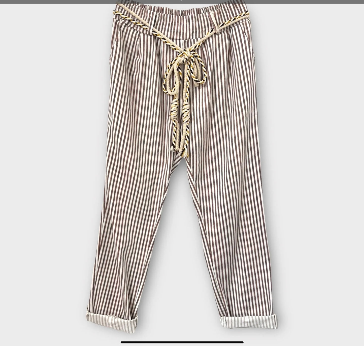 Pantalon rayé ceinture corde Nina