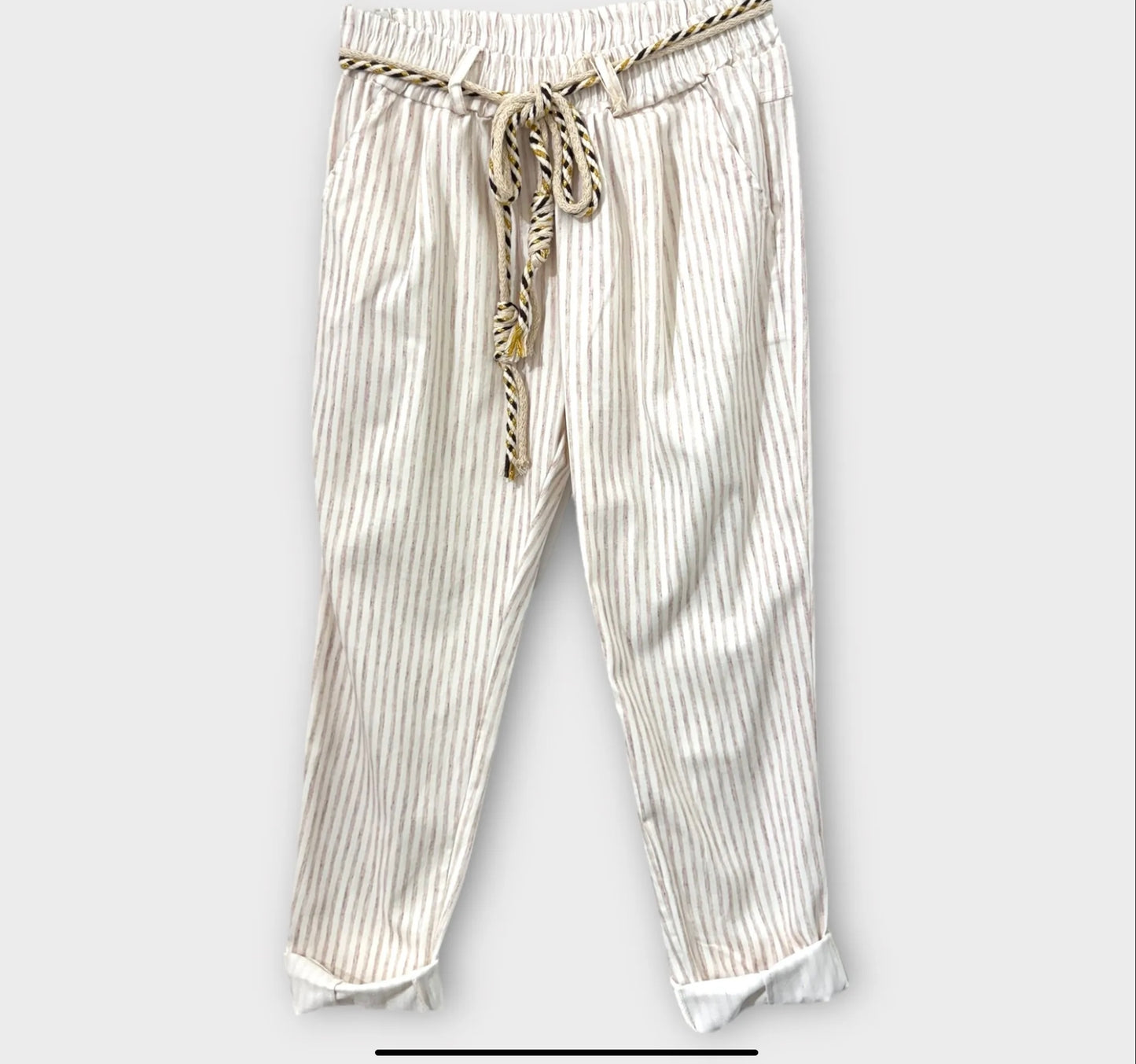 Pantalon rayé ceinture corde Nina