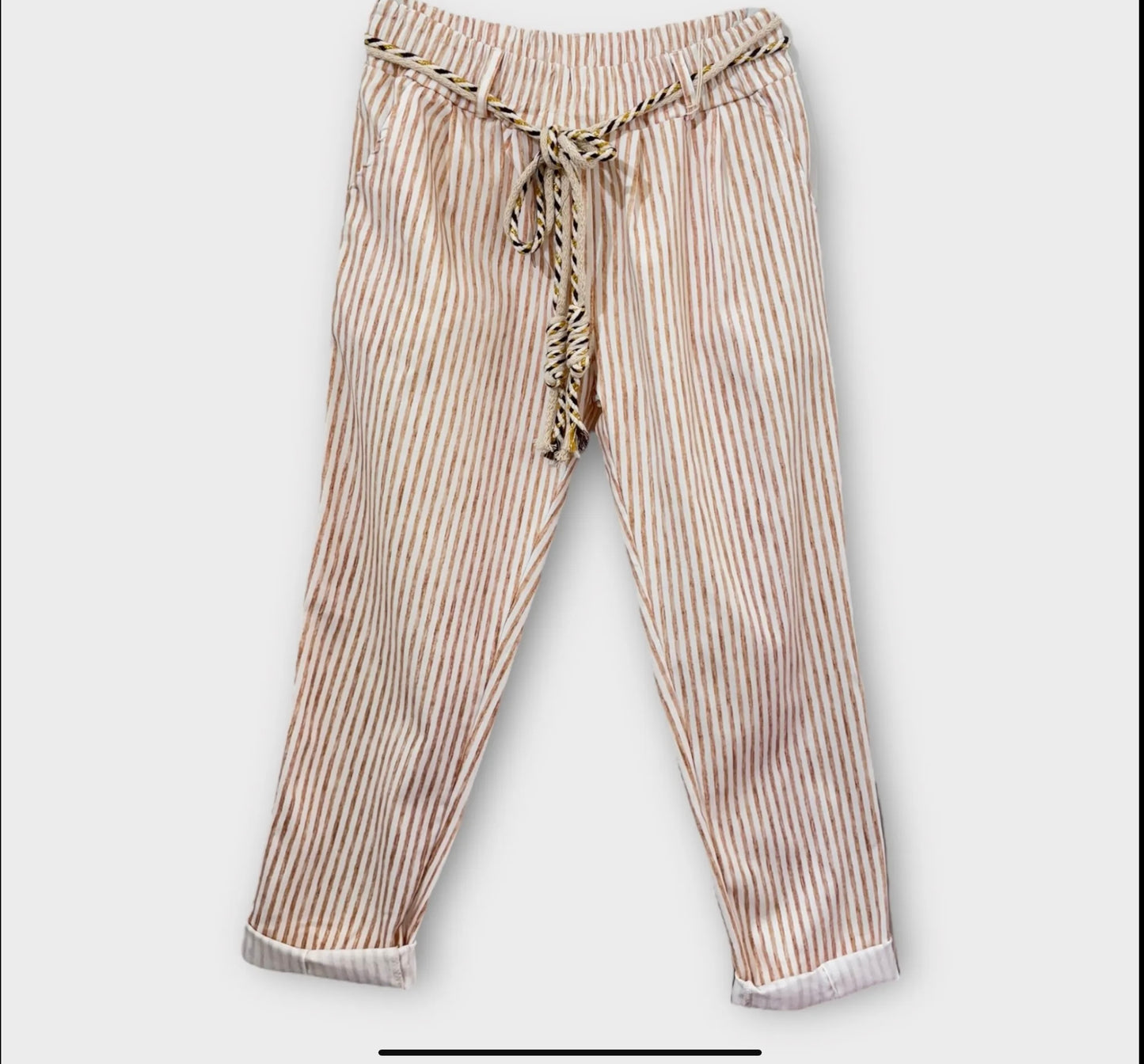 Pantalon rayé ceinture corde Nina