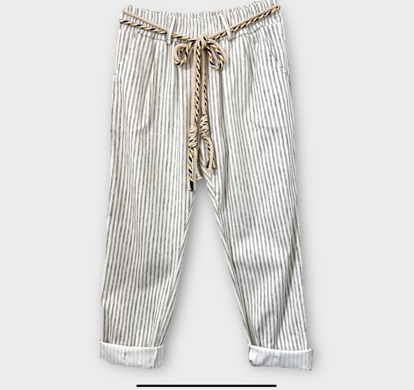 Pantalon rayé ceinture corde Nina