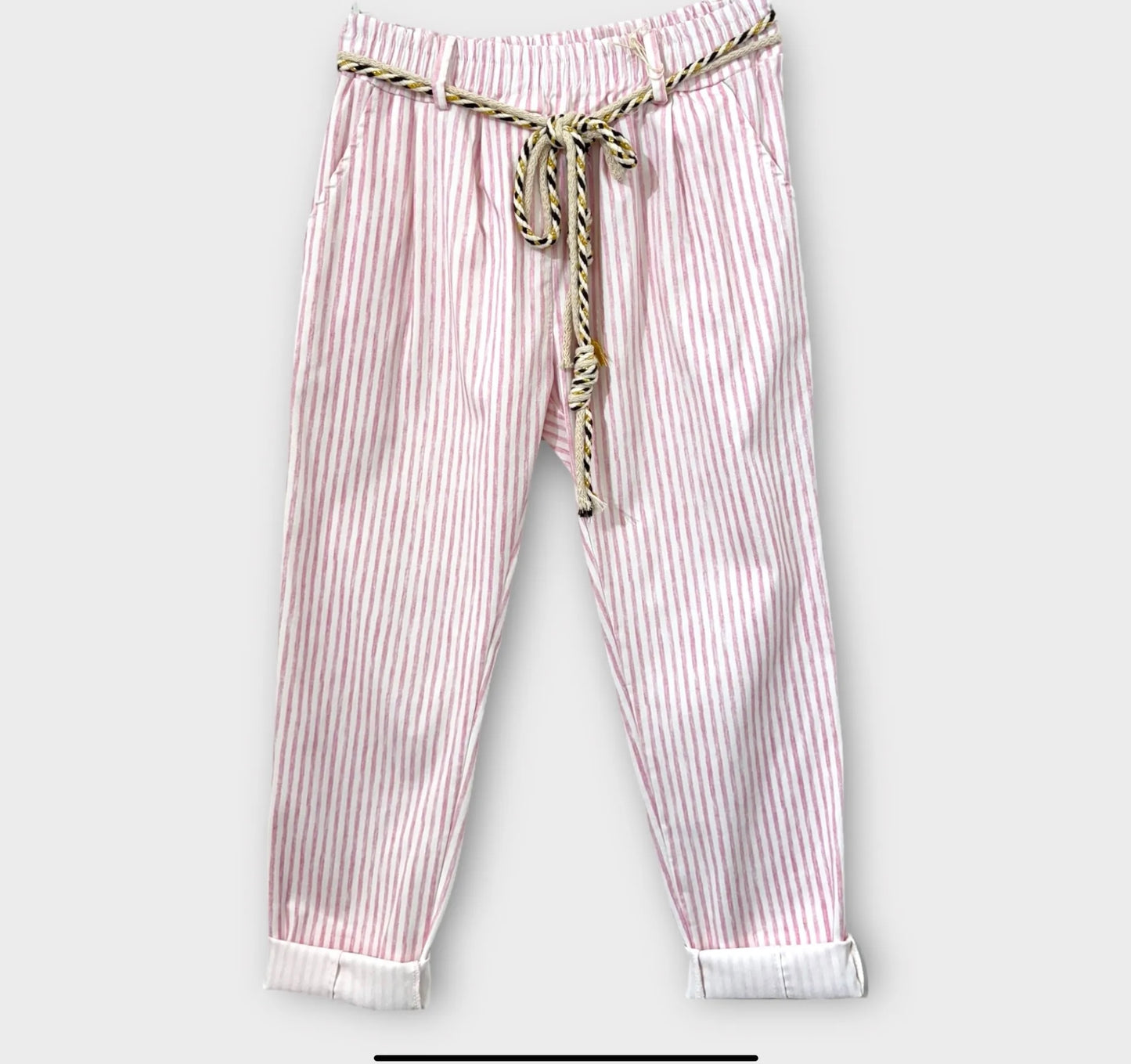 Pantalon rayé ceinture corde Nina