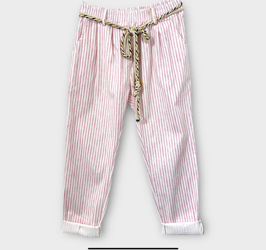 Pantalon rayé ceinture corde Nina